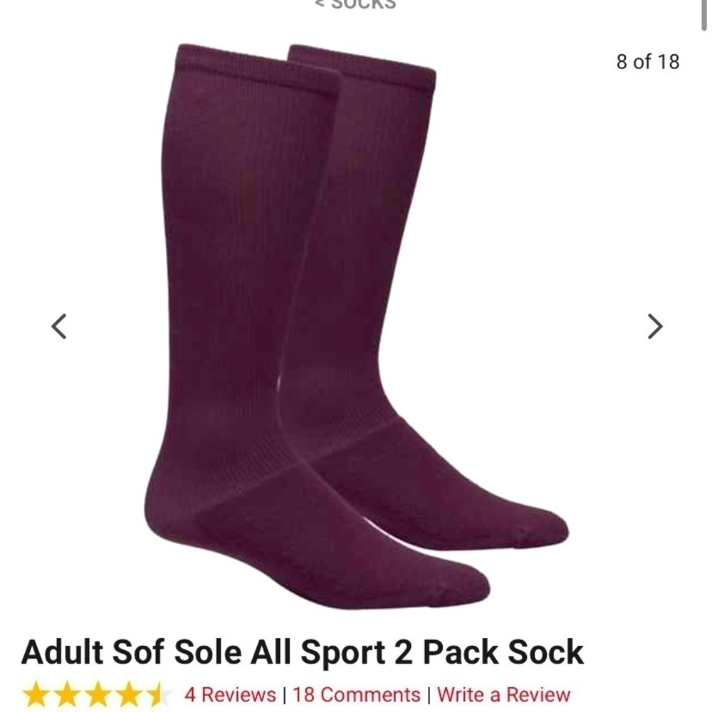 Sof Sole Men’s 2-pack All Sport Adult Team Sock Maroon Size Large NWT